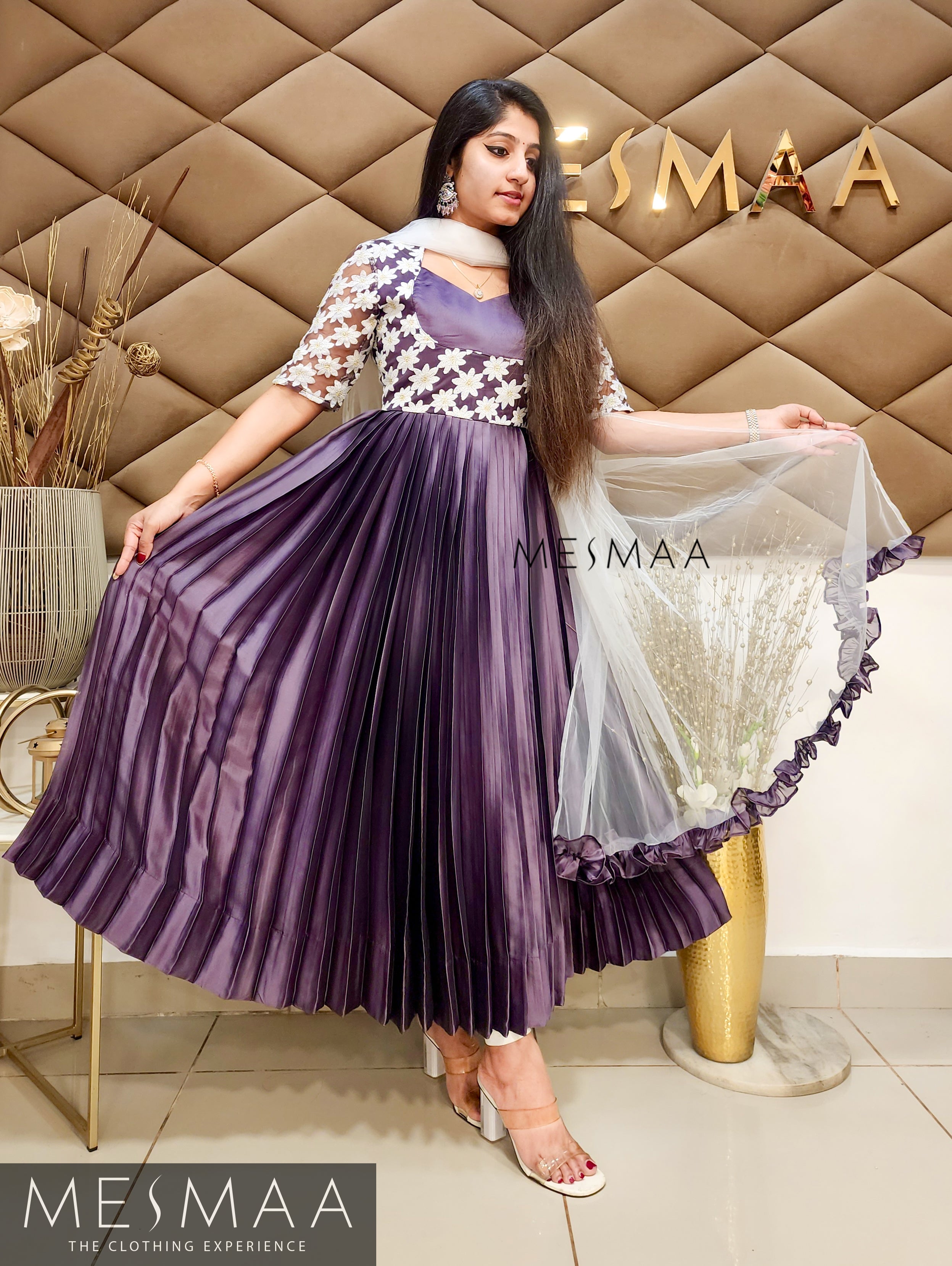 Dark lavender white anarkali.