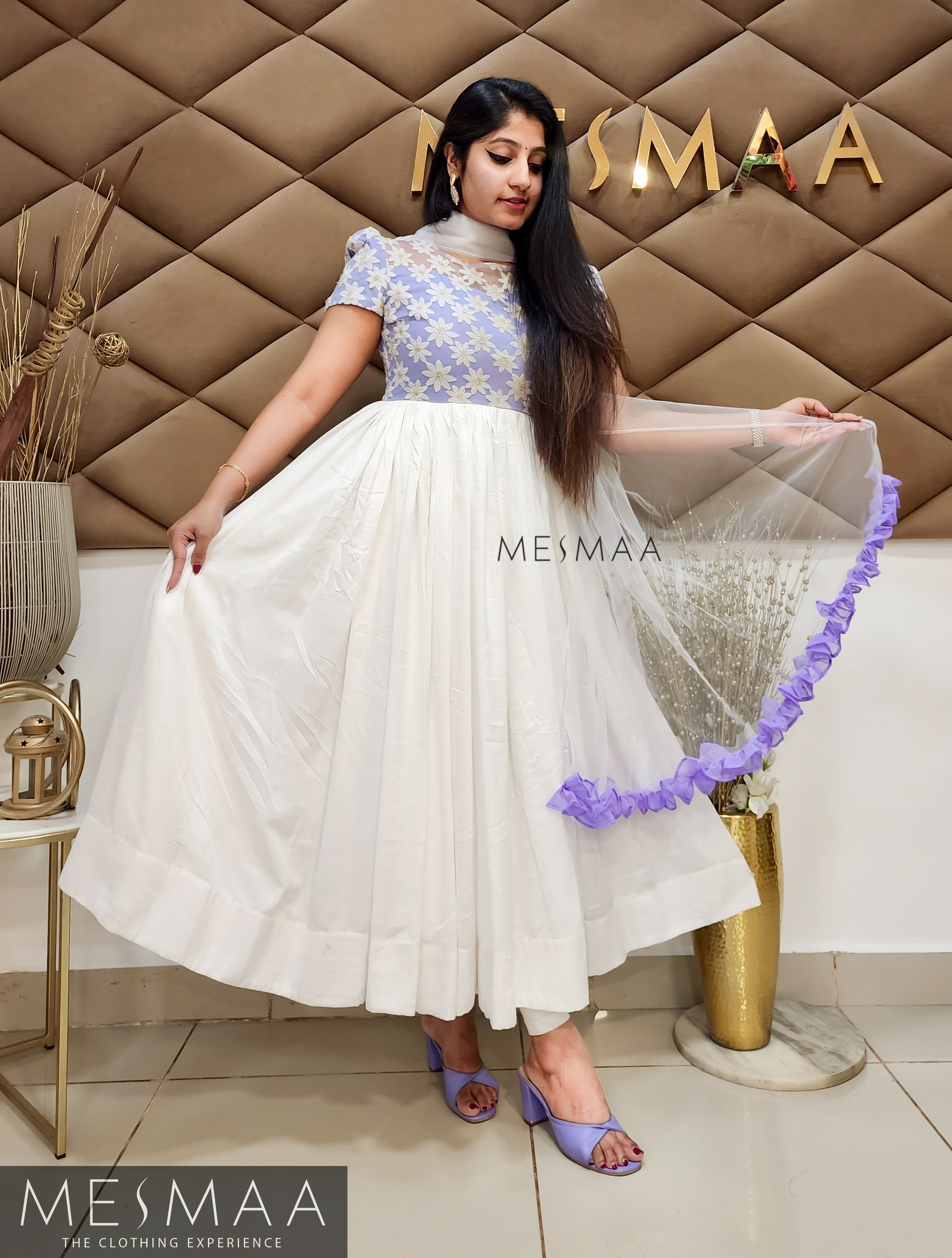 Light lavender white anarkali.