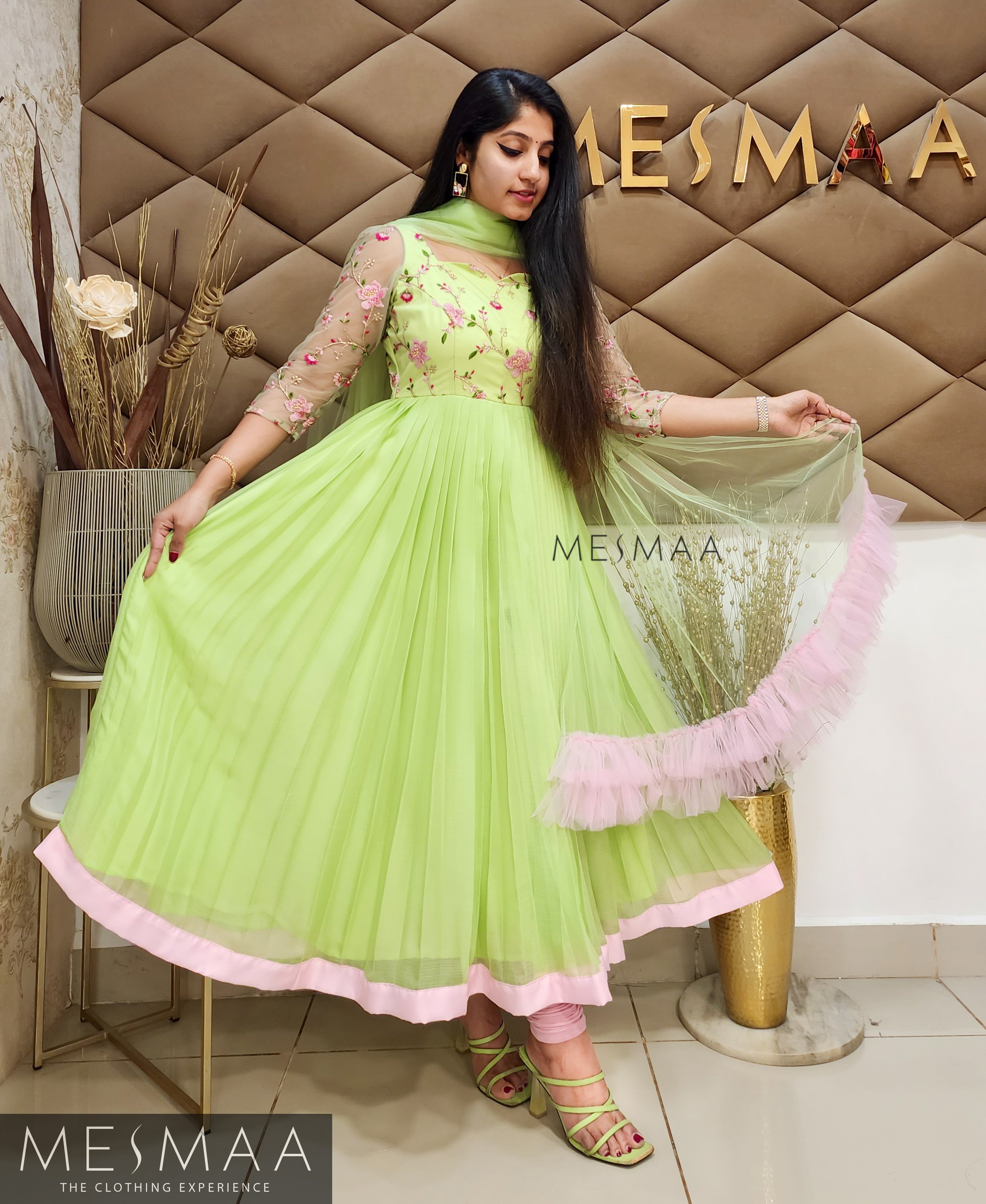 Mint green baby pink anarkali.