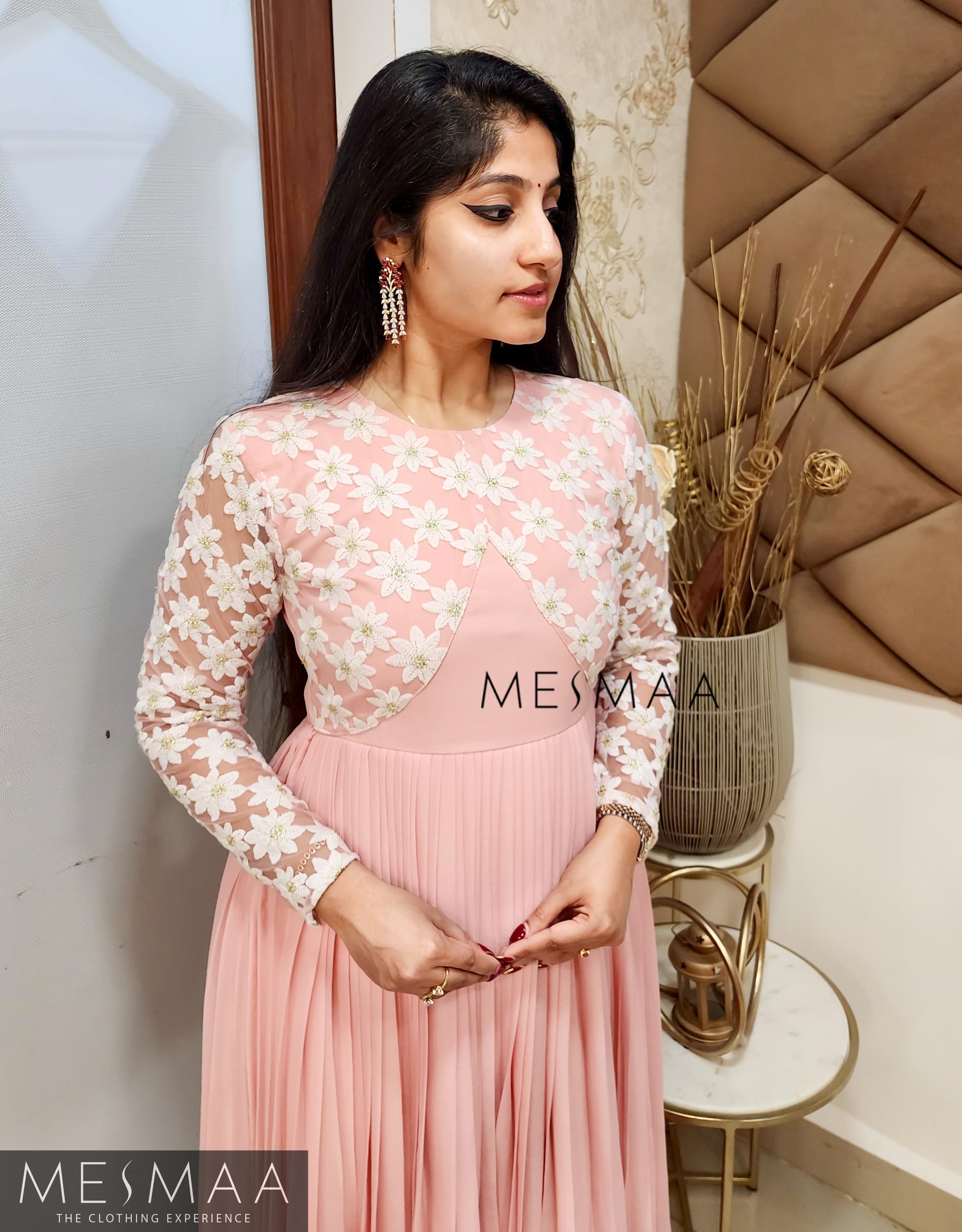 Blush pink white anarkali.