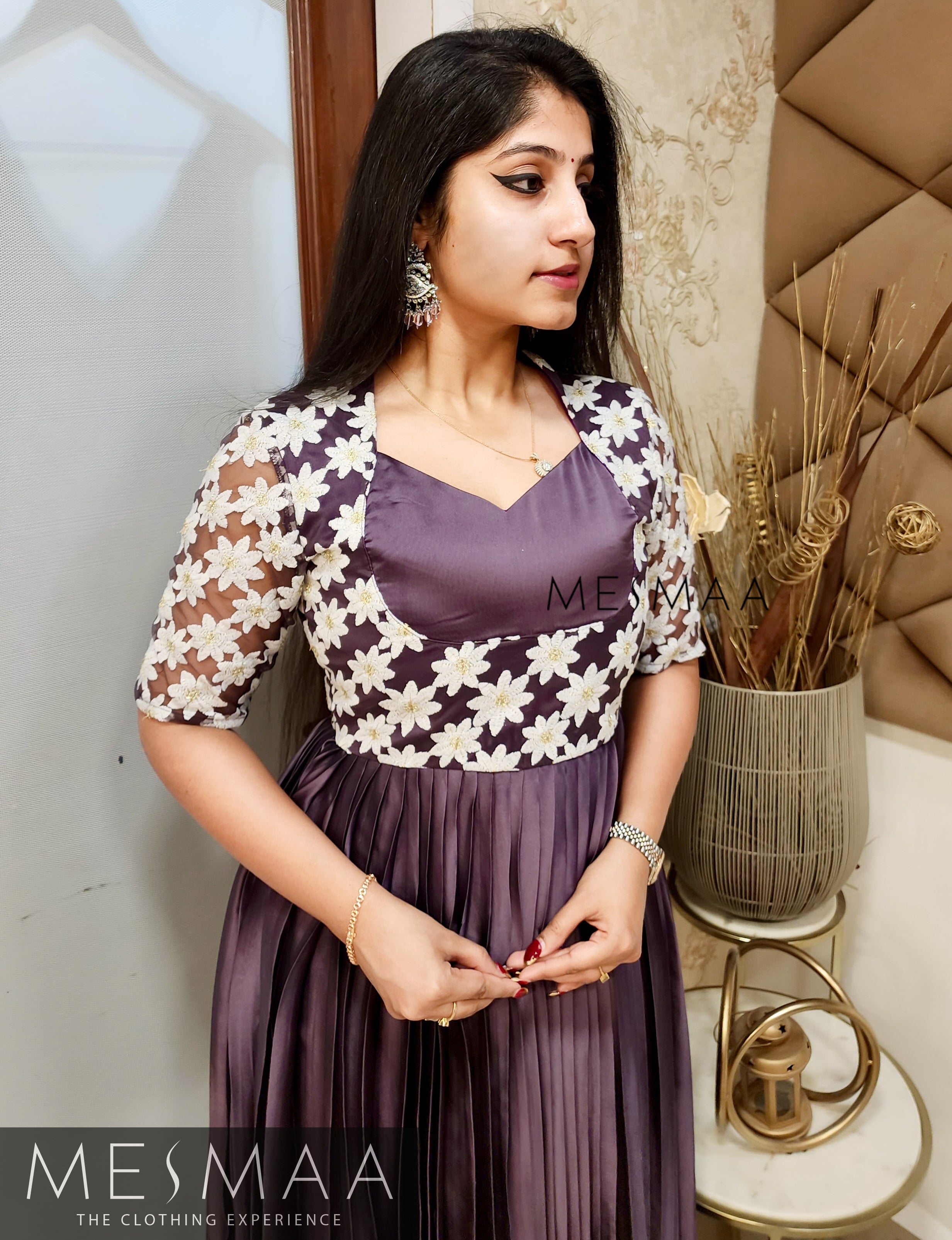 Dark lavender white anarkali.