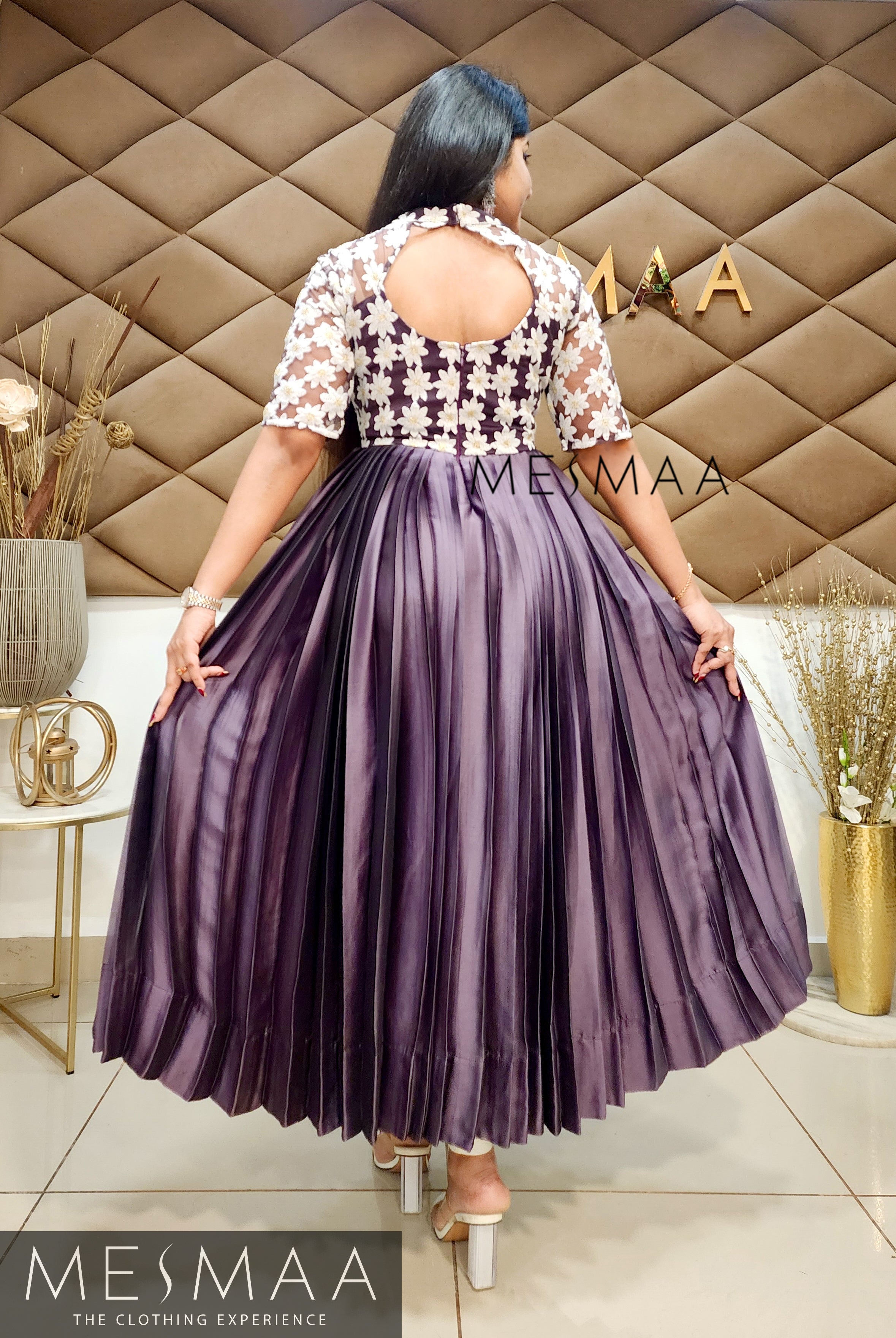 Dark lavender white anarkali.
