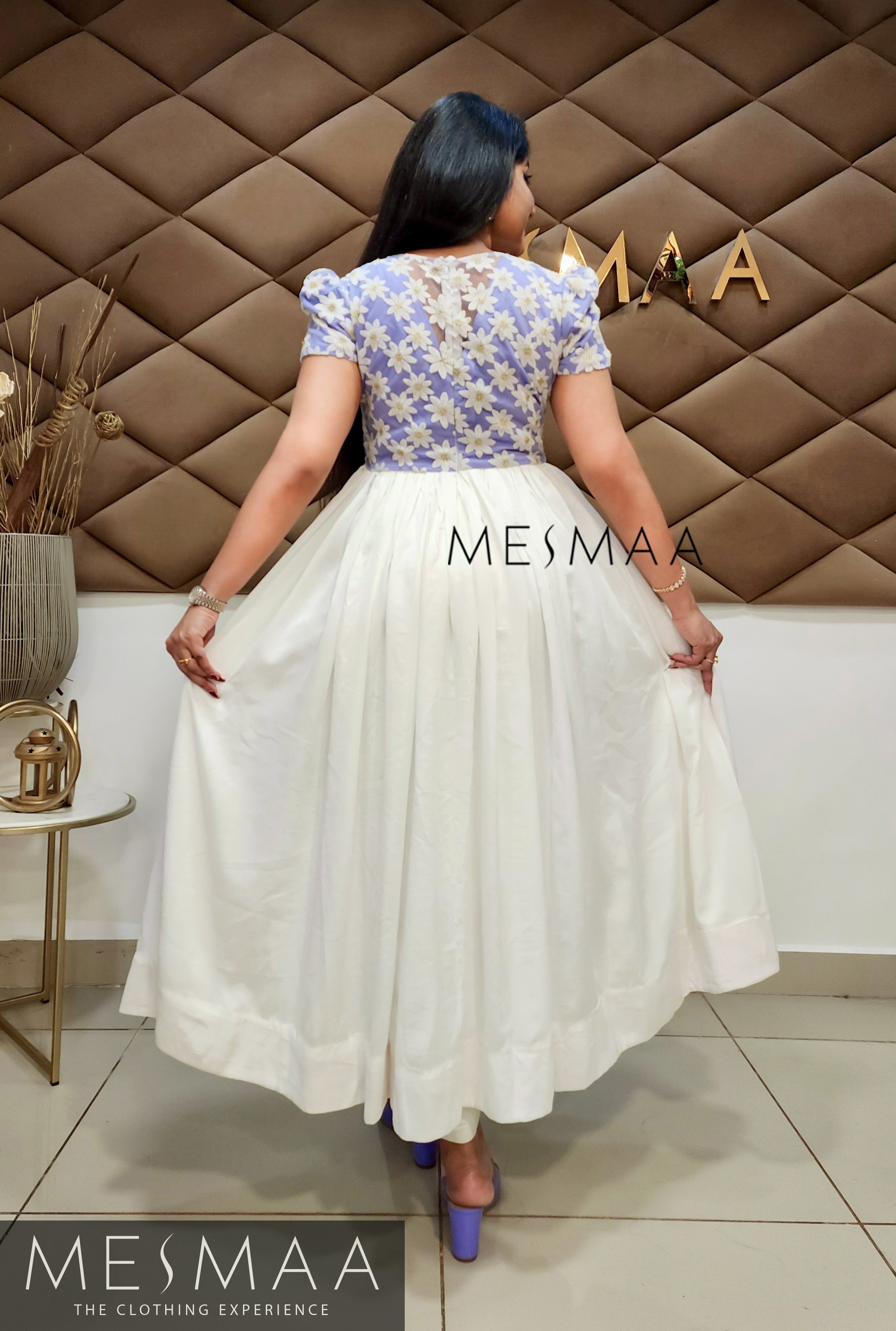 Light lavender white anarkali.