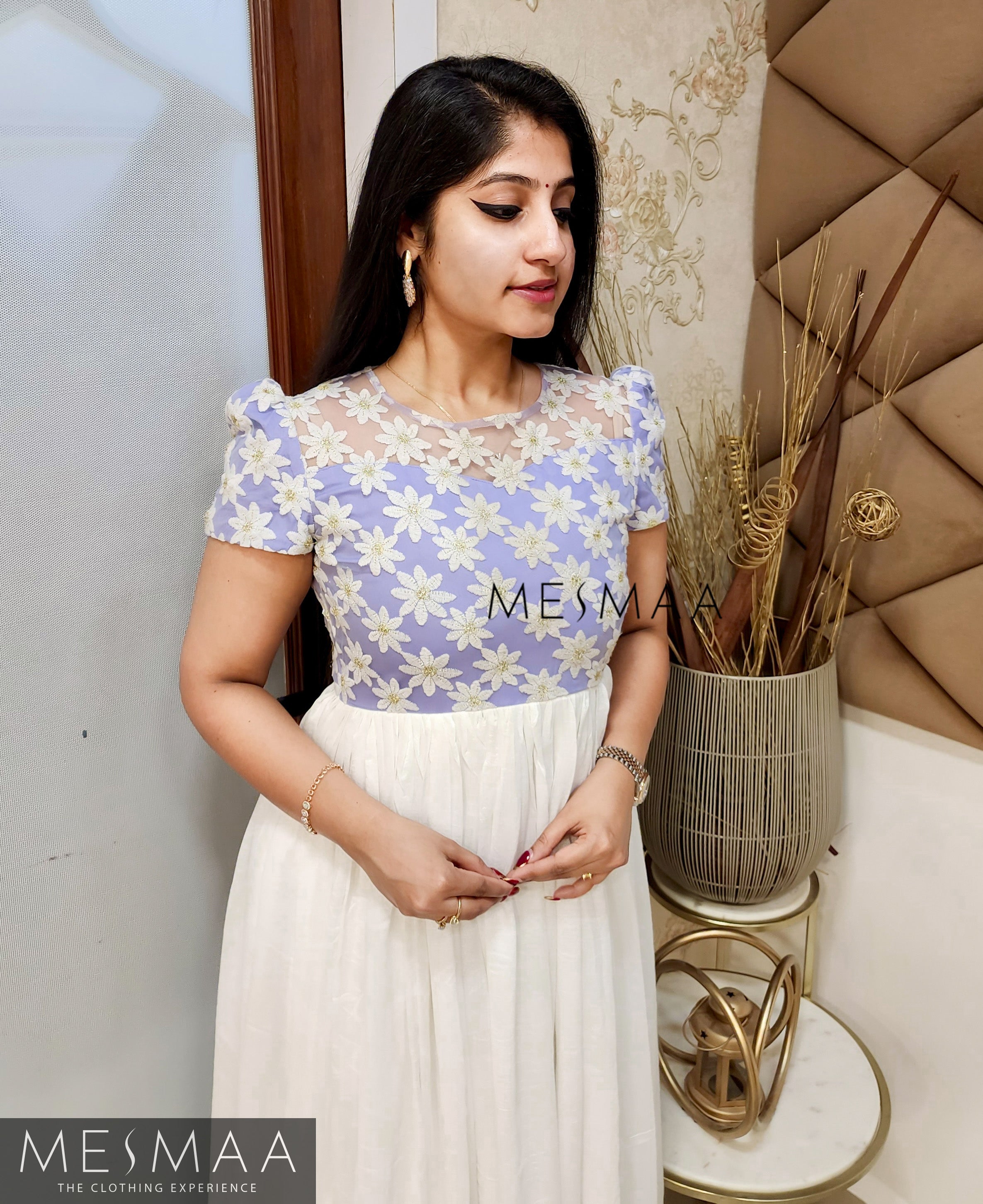 Light lavender white anarkali.