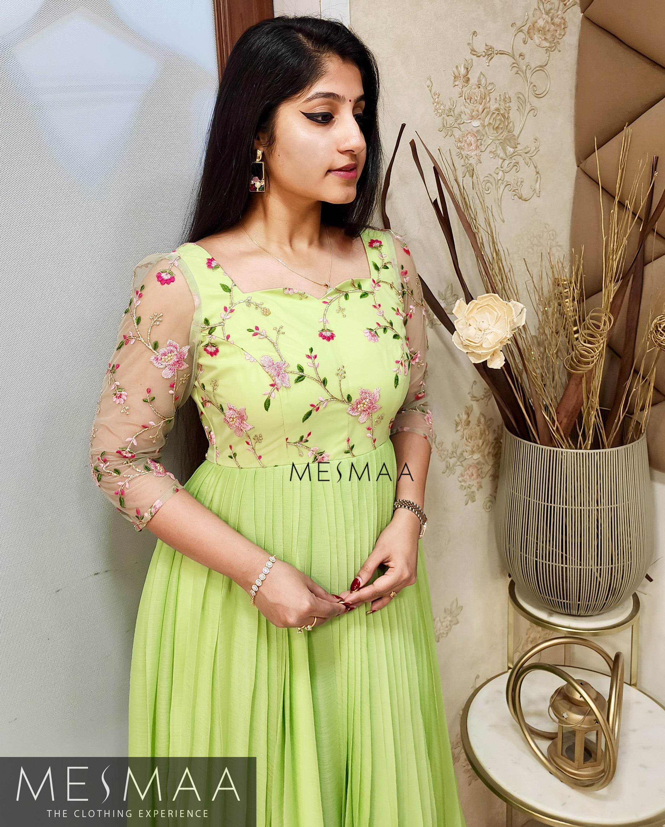Mint green baby pink anarkali.