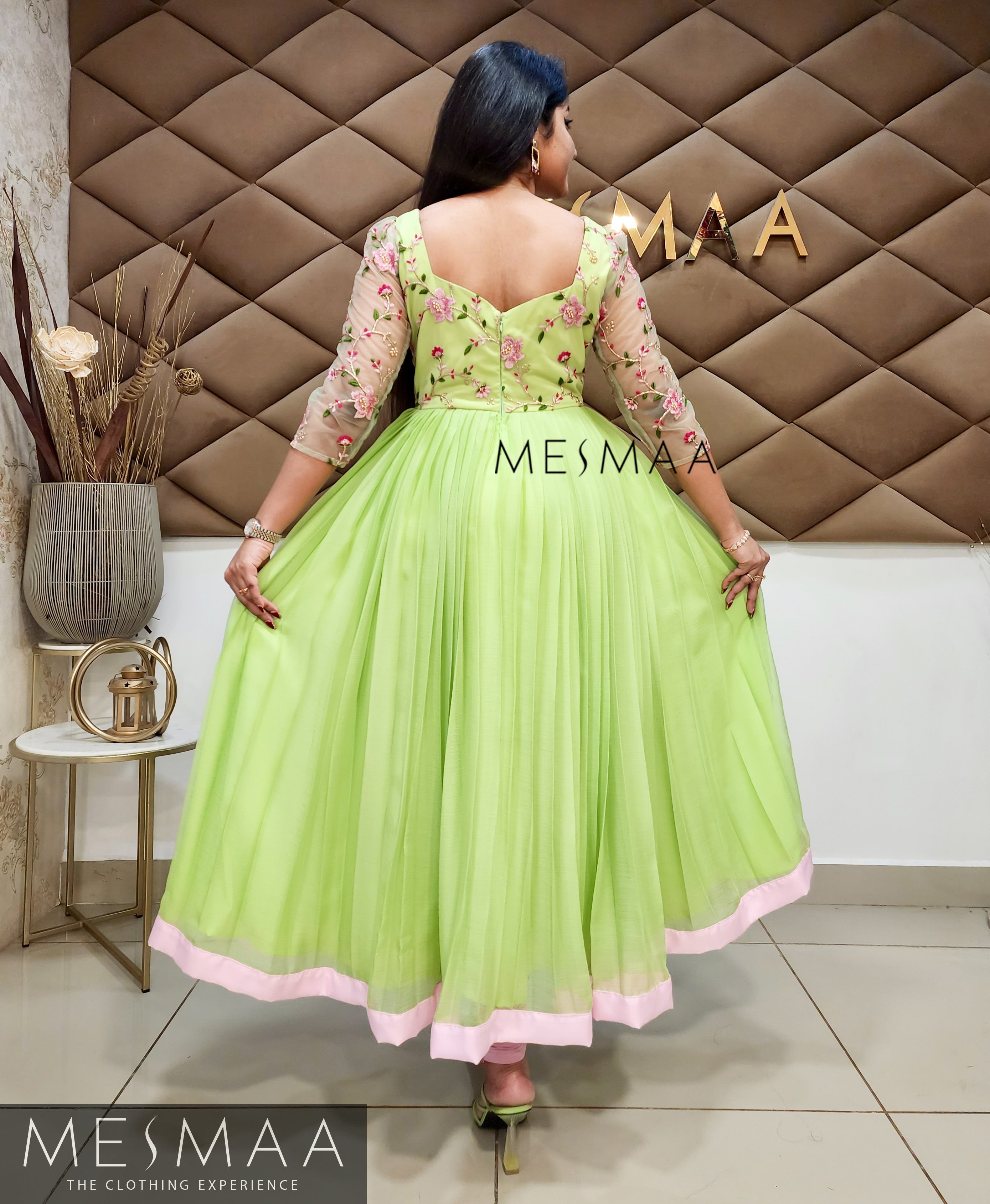 Mint green baby pink anarkali.