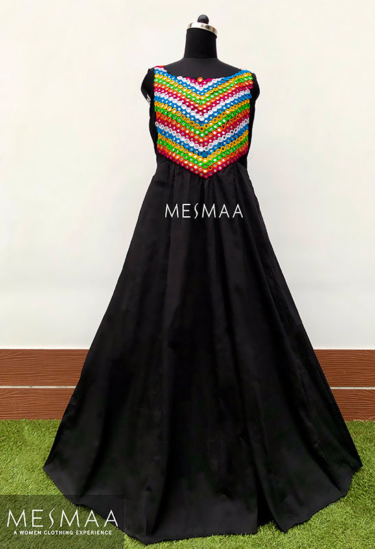 Black mirror worked floor length dress