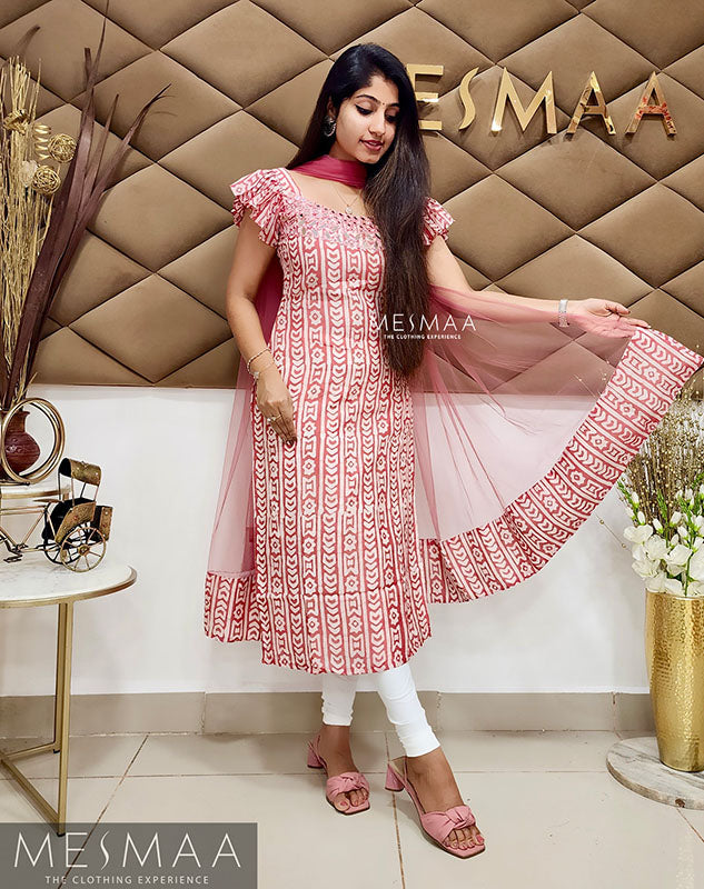 Pastel pink mirror worked Kurti