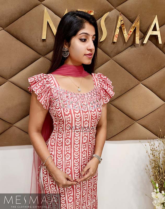 Pastel pink mirror worked Kurti