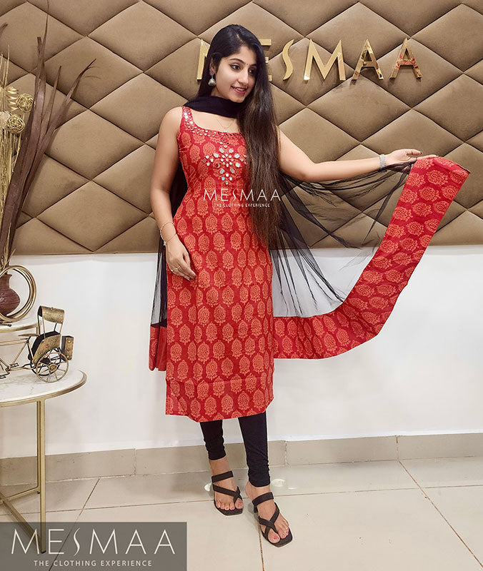 Rust mirror worked Kurti