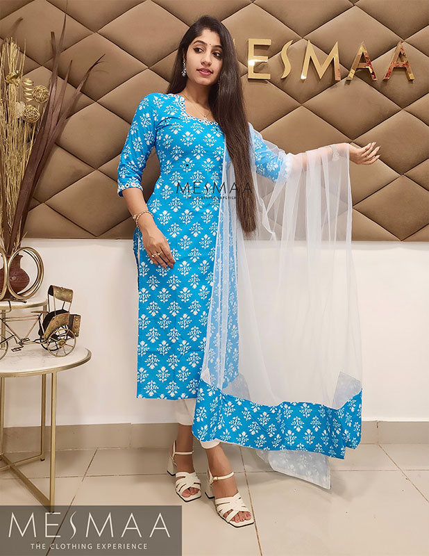 Blue mirror worked Kurti