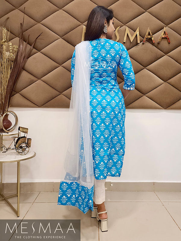 Blue mirror worked Kurti