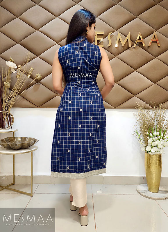 Navy blue checked Kurti