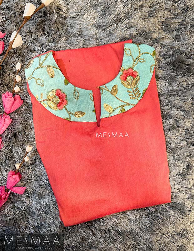 Peachish pink blue Kurti