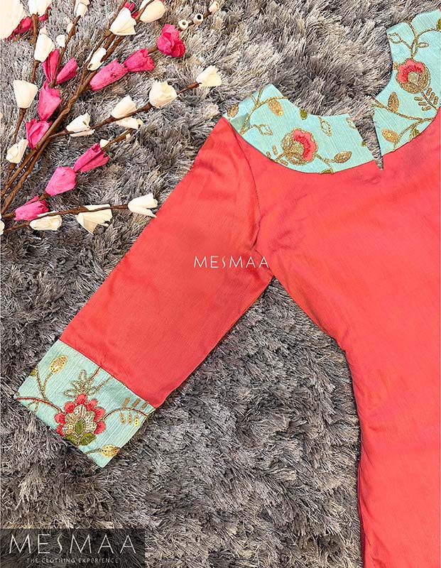 Peachish pink blue Kurti