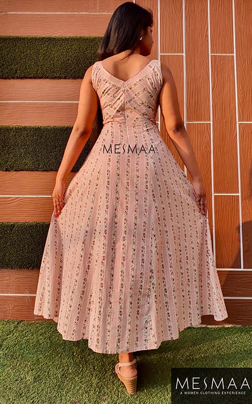 Pastel pink Striped floral dress.