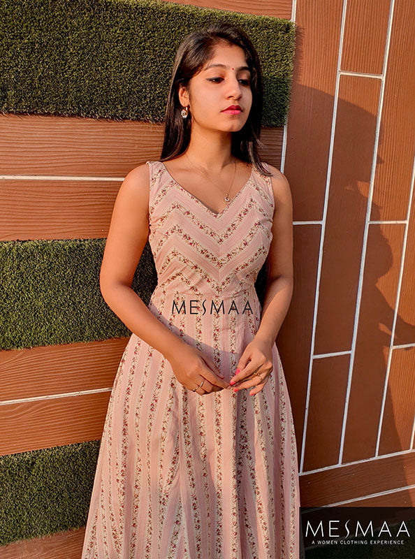 Pastel pink Striped floral dress.