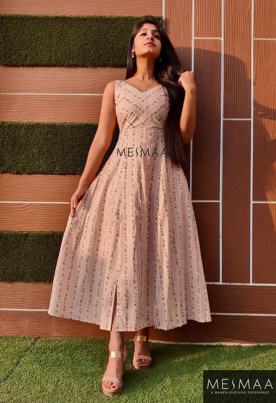 Pastel pink Striped floral dress.