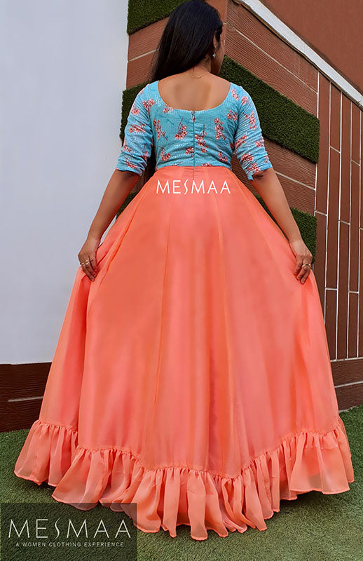 Blue peach floral floor length dress Mesmaa Blue peach floral floor length dress Mesmaa