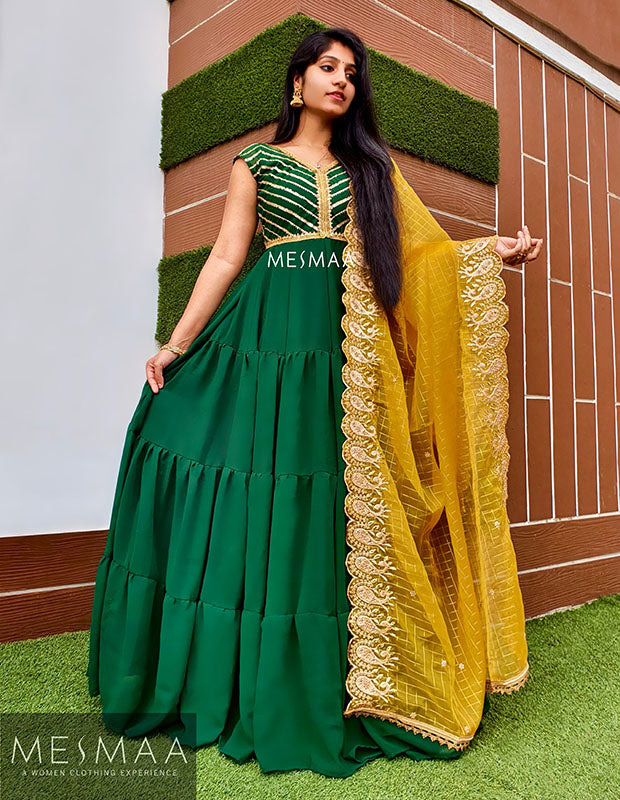 Bottle green yellow gown