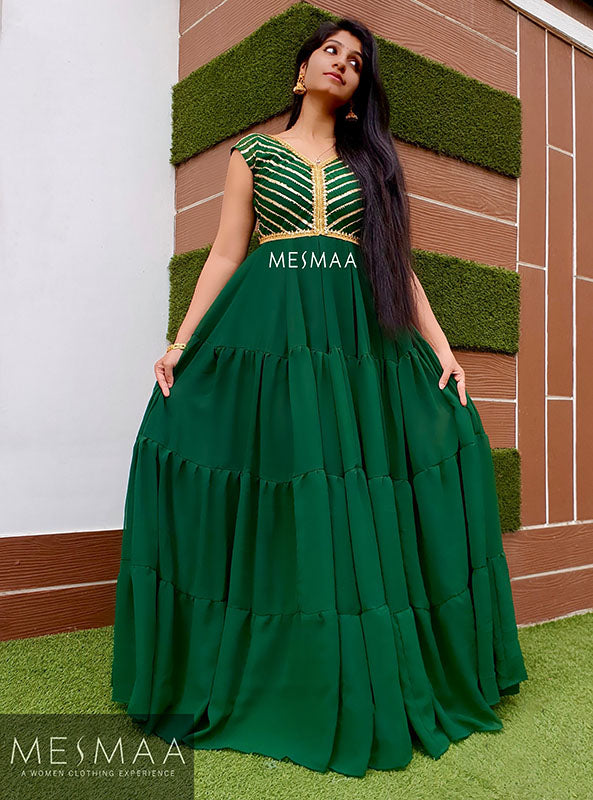 Bottle green yellow gown