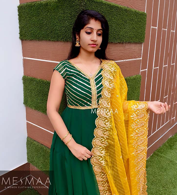 Bottle green yellow gown