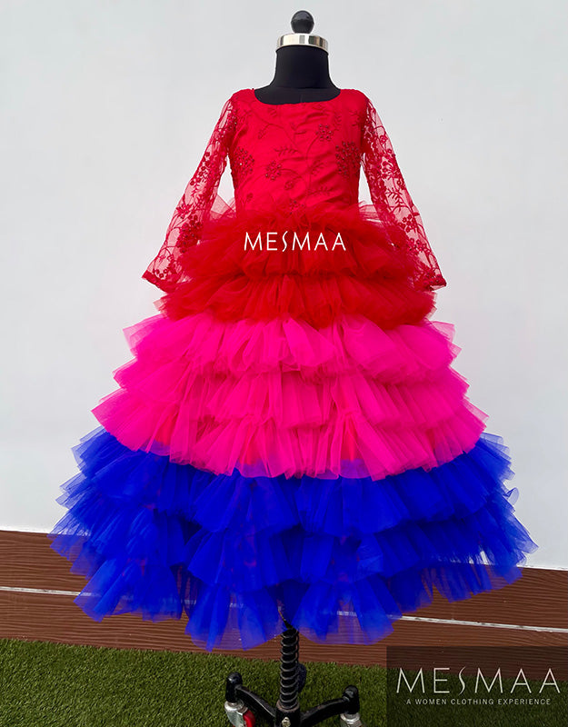 Red multicoloured kids gown