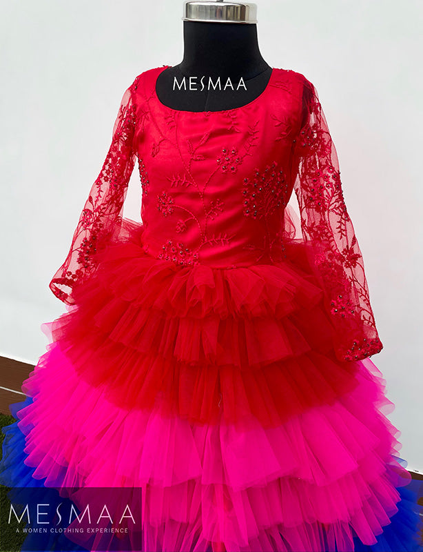 Red multicoloured kids gown