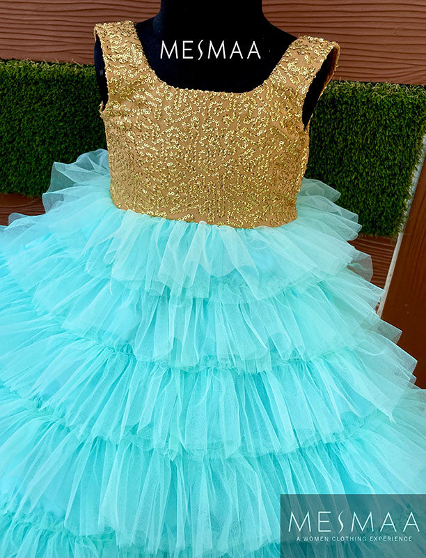 Gold - blue kids gown