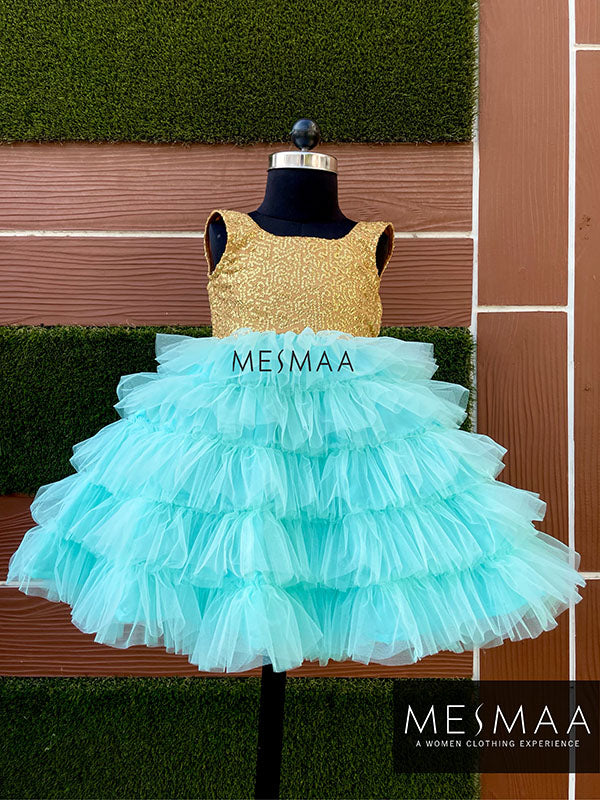 Gold - blue kids gown