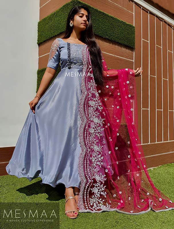 Grey pink georgette dress