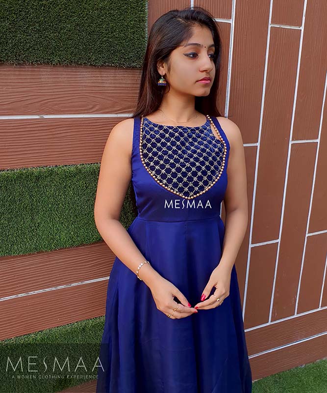 Navy blue candy red georgette dress