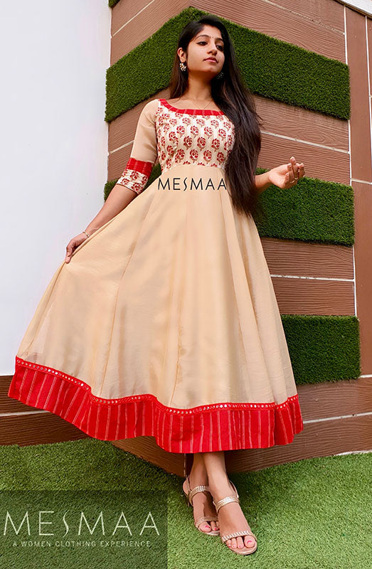 Beige red anarkali