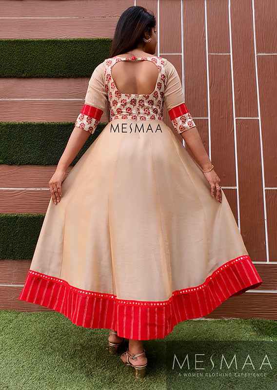 Beige red anarkali