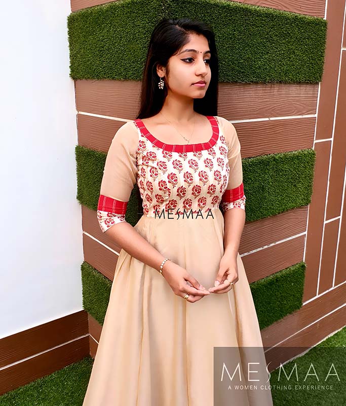 Beige red anarkali