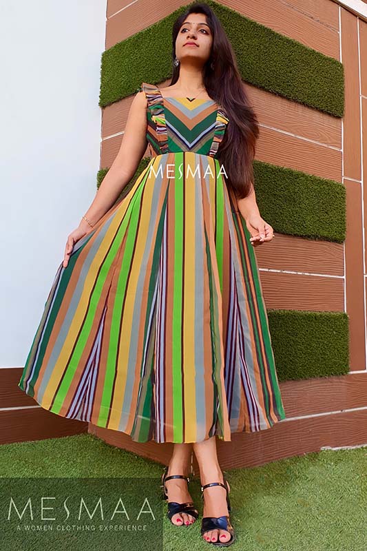 Green striped dress.