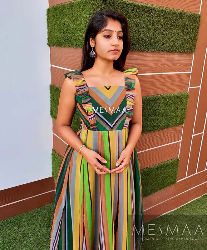 Green striped dress.