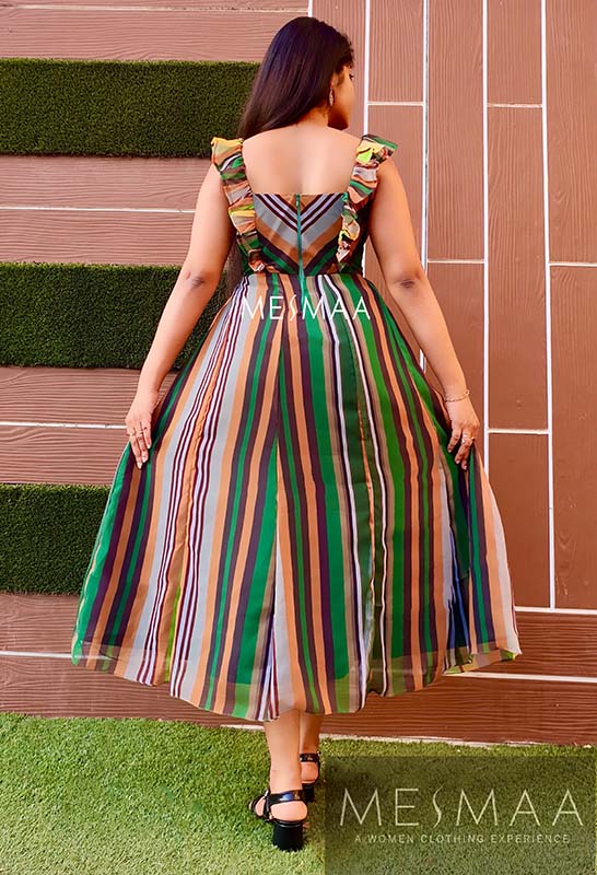 Green striped dress.