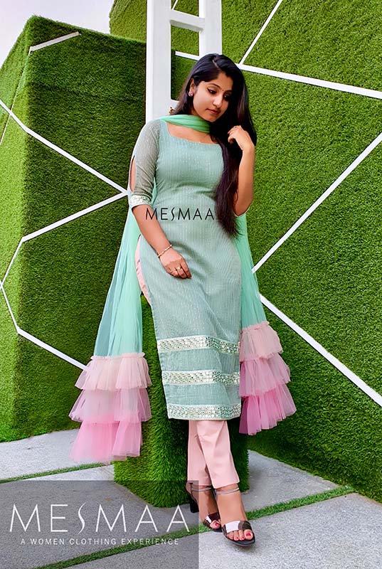 Mint green pink kurti