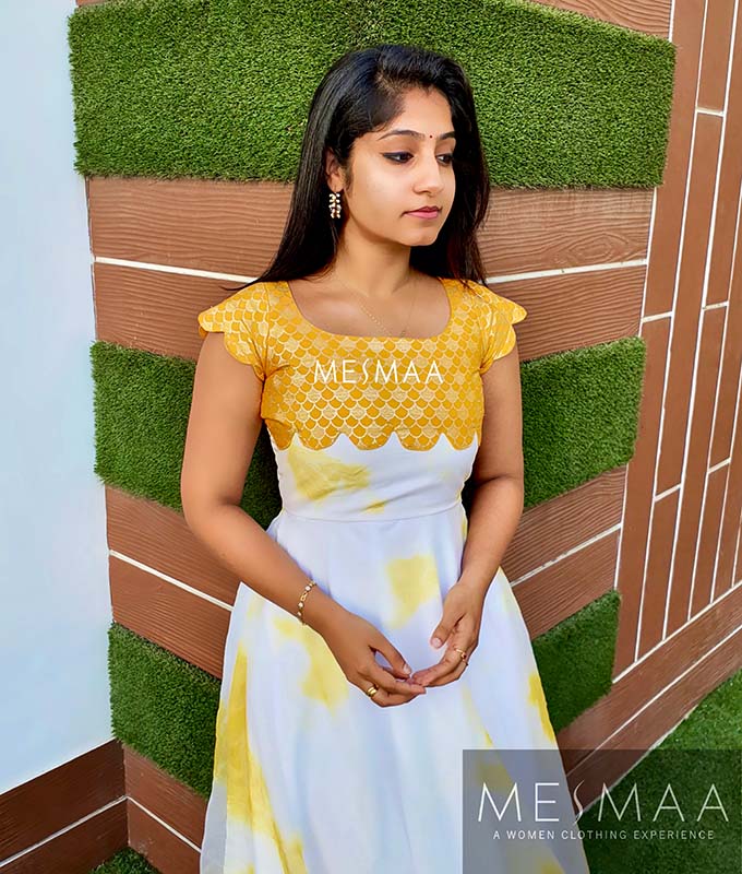 Yellow white low high hem dress