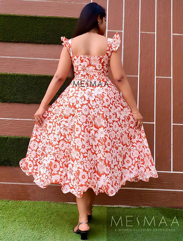 Coral beige floral dress