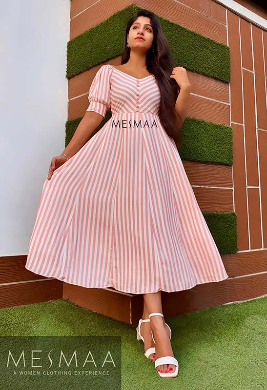 Peach white striped dress