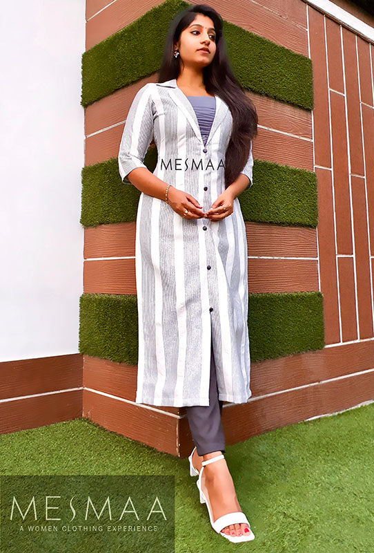 White grey striped Kurti.