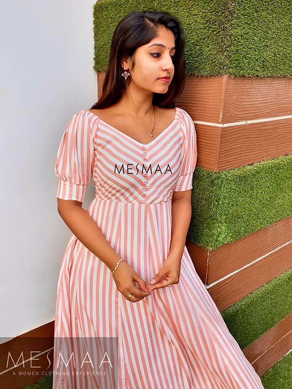 Peach white striped dress