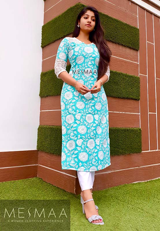 Blue white floral Kurti