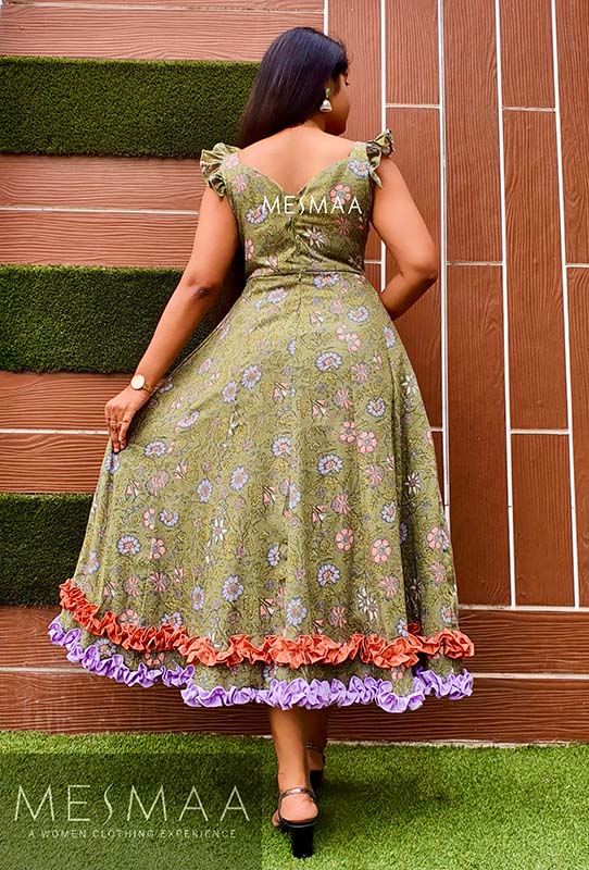 Forest green floral dress