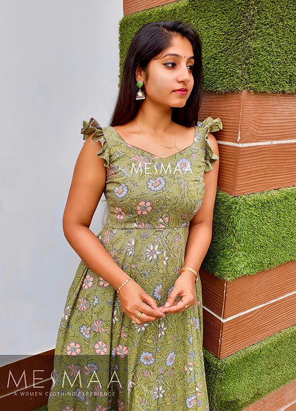 Forest green floral dress