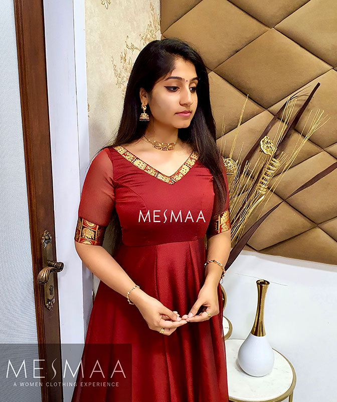 Maroon georgette gown