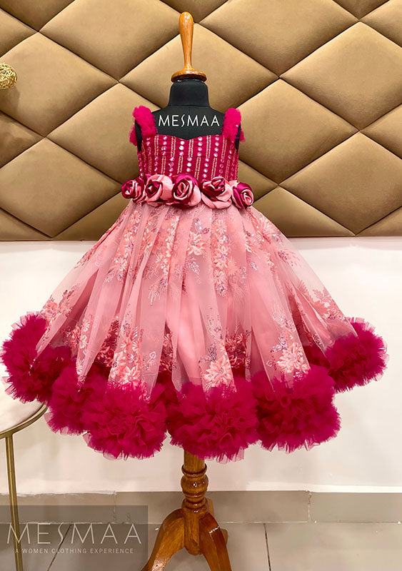 Strawberry pink peach kids gown