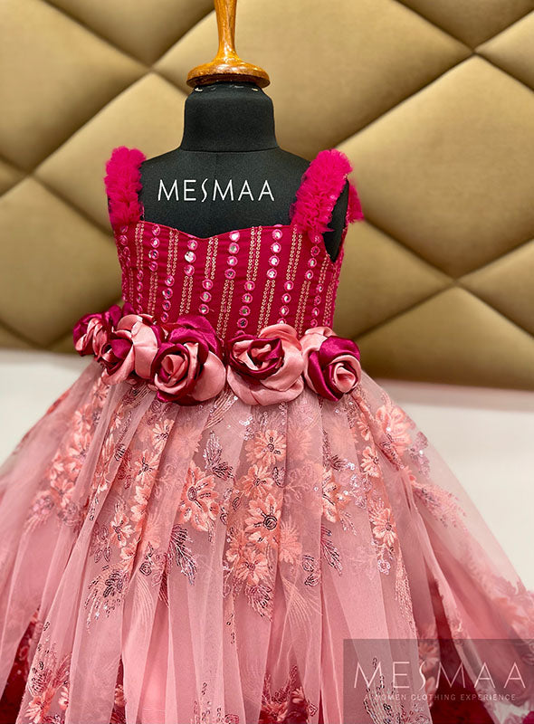Strawberry pink peach kids gown